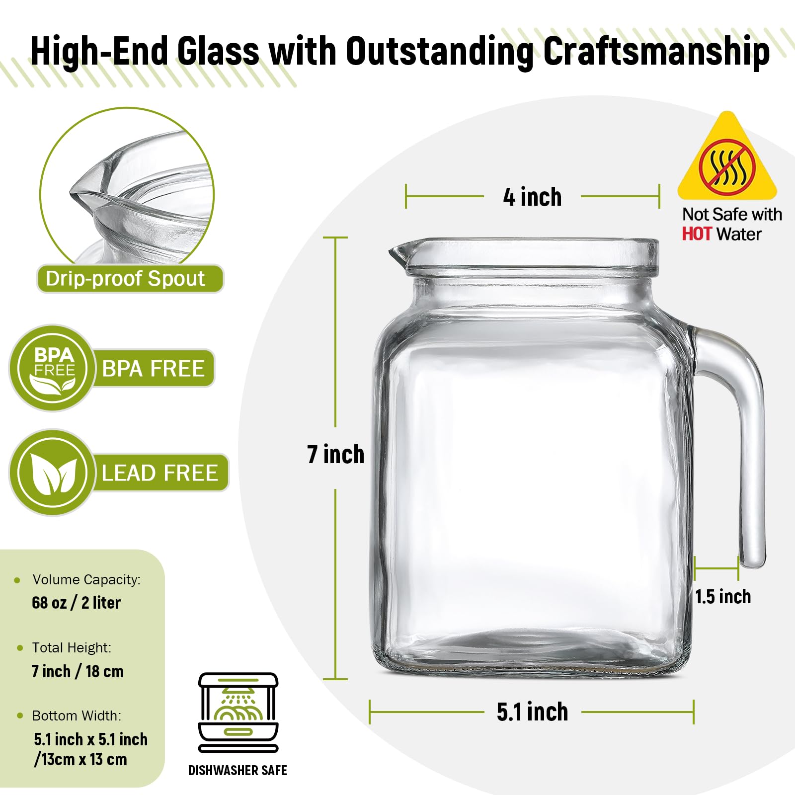 AOZITA square-design 68oz pitcher saves fridge space