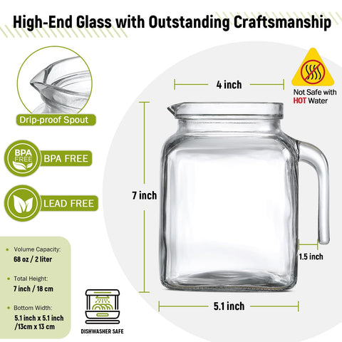 AOZITA square-design 68oz pitcher saves fridge space