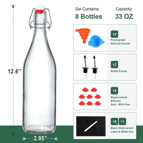 AOZITA 1L bottle set with clear glass and reliable seals for beverages.