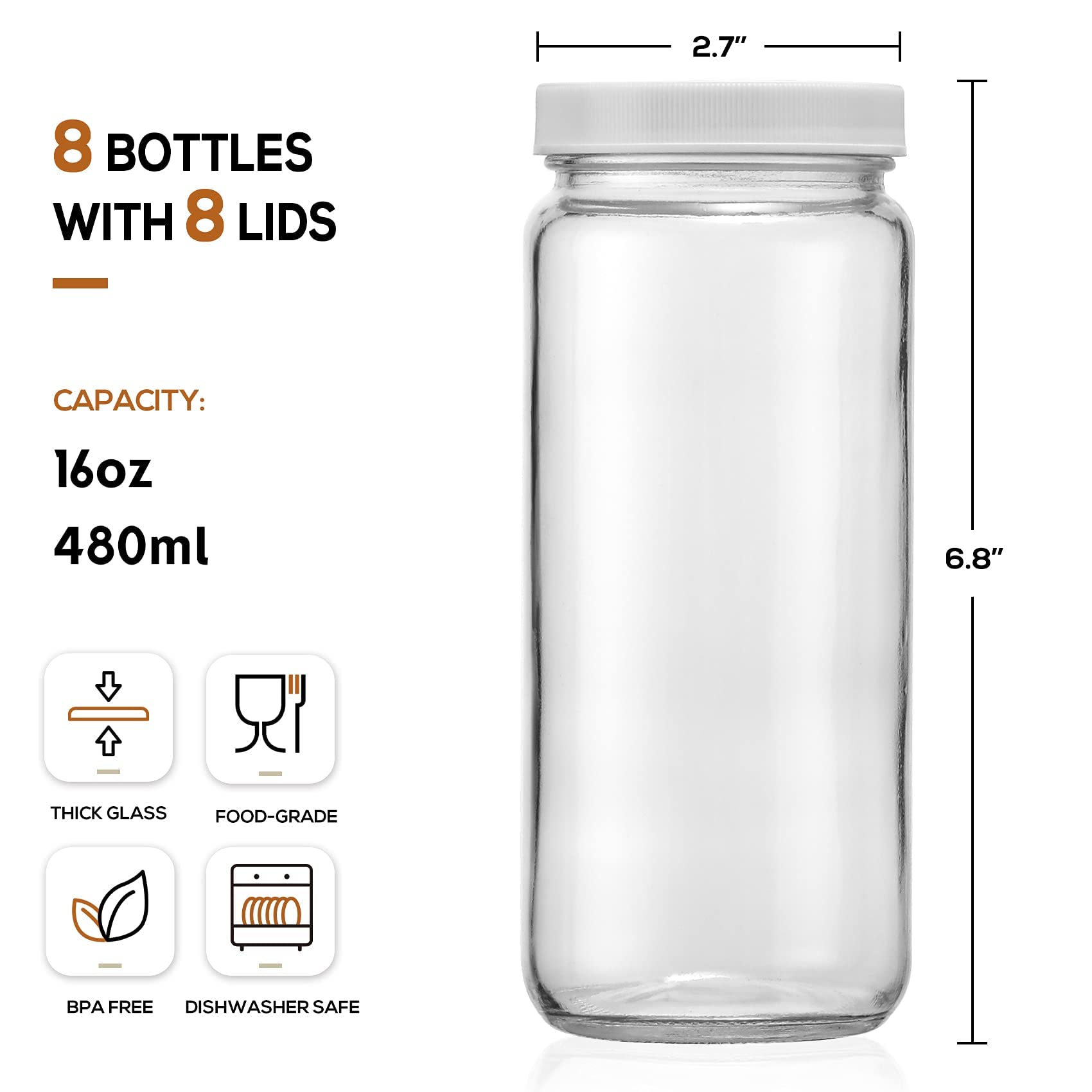 AOZITA airtight white lids set for all bottles