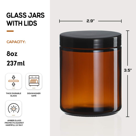 AOZITA amber 8oz jar with plastic lid for spice or dry storage.
