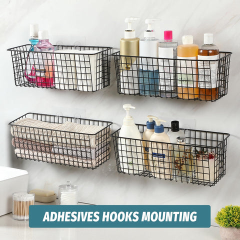 AOZITA bathroom storage baskets mounted for toiletries and towels.