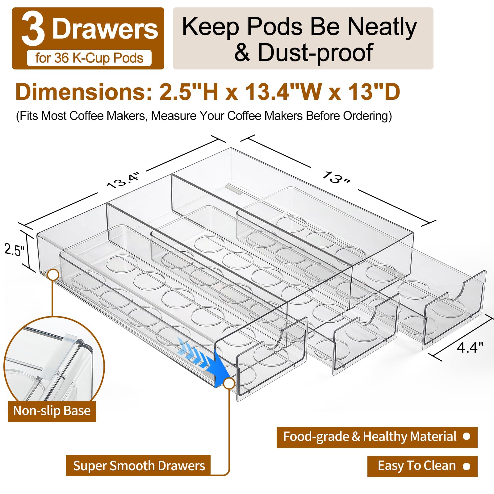 AOZITA clear acrylic coffee pod holder drawer open showing smooth sliding access.