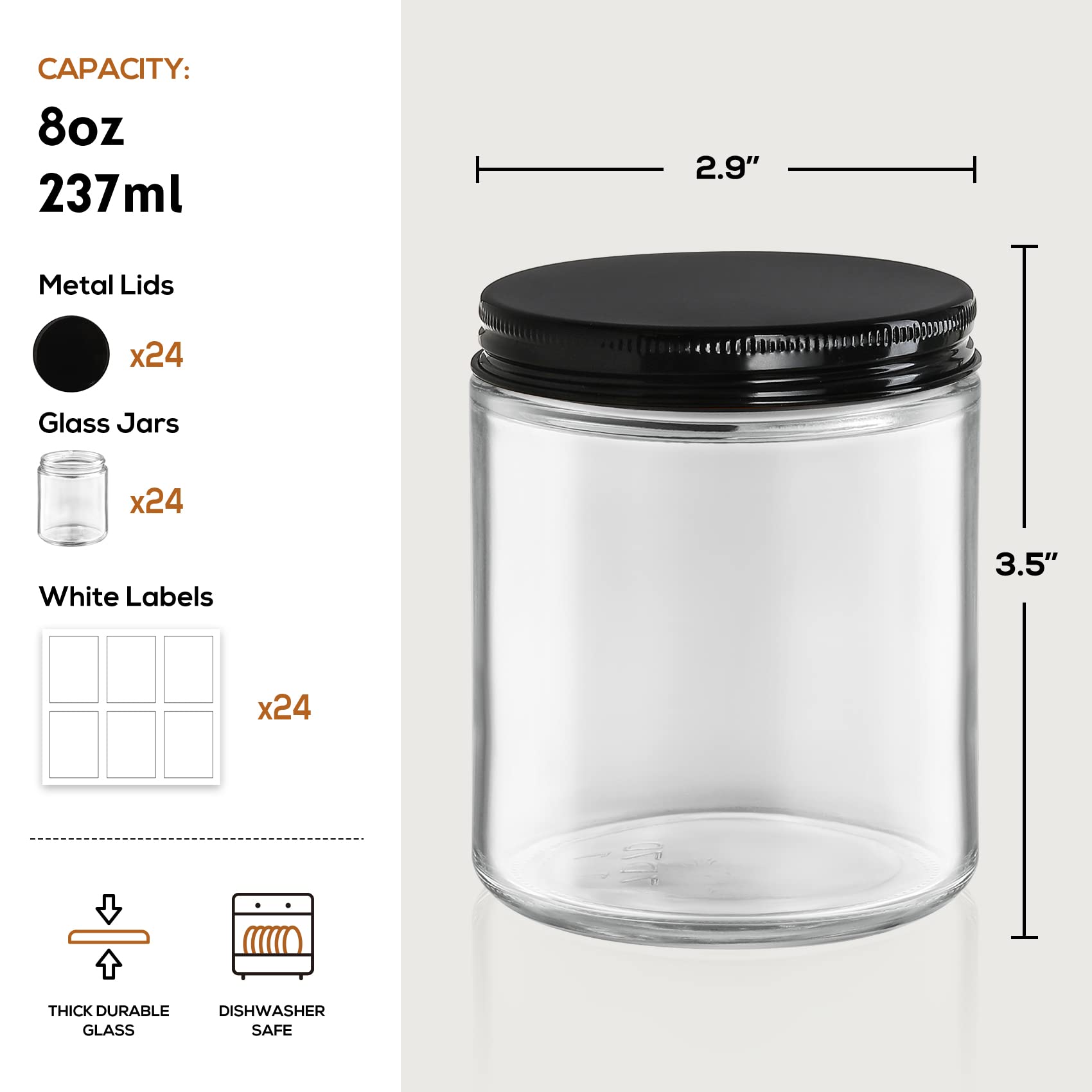 AOZITA clear round jar showcases contents with airtight metal lid.