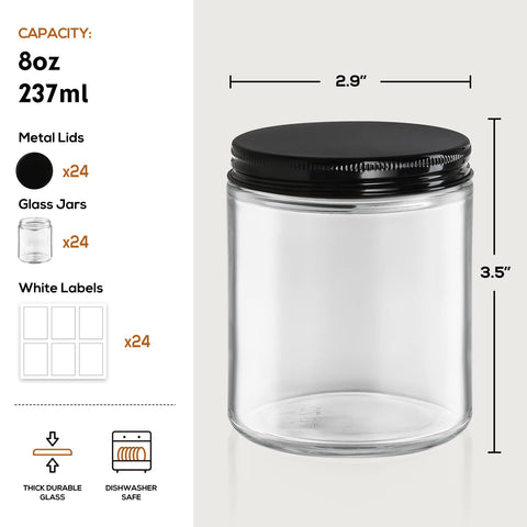 AOZITA clear round jar showcases contents with airtight metal lid.