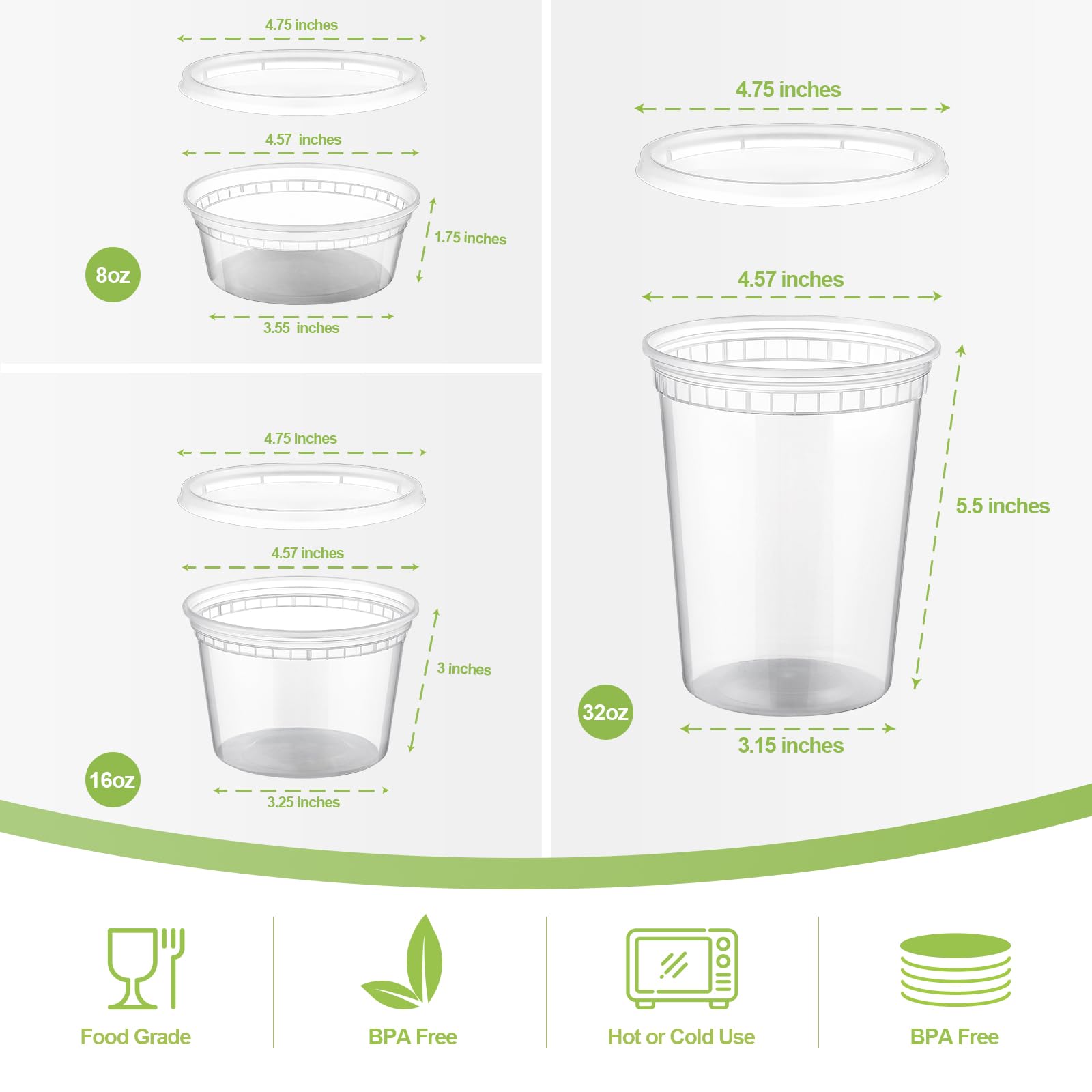 AOZITA 16-oz deli containers with clear bodies for quick meal prep.