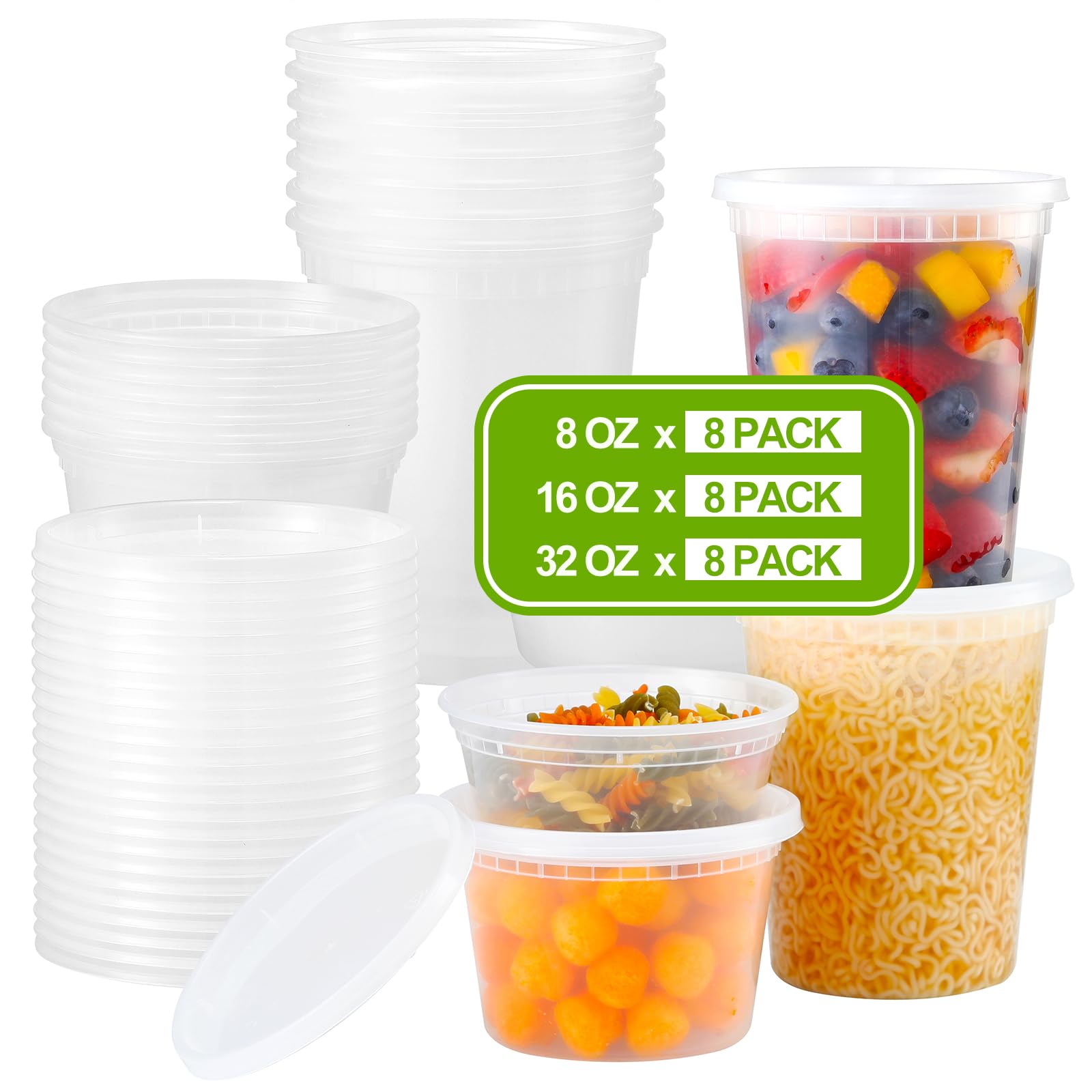 AOZITA 8-oz deli containers with airtight lids for fresh takeout portions.