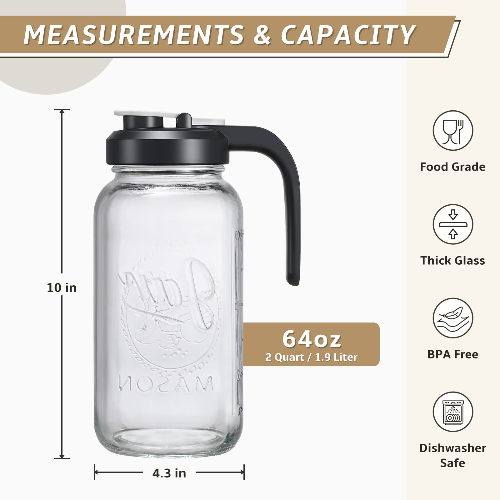 AOZITA pitcher handle provides secure, comfortable grip for easy serving