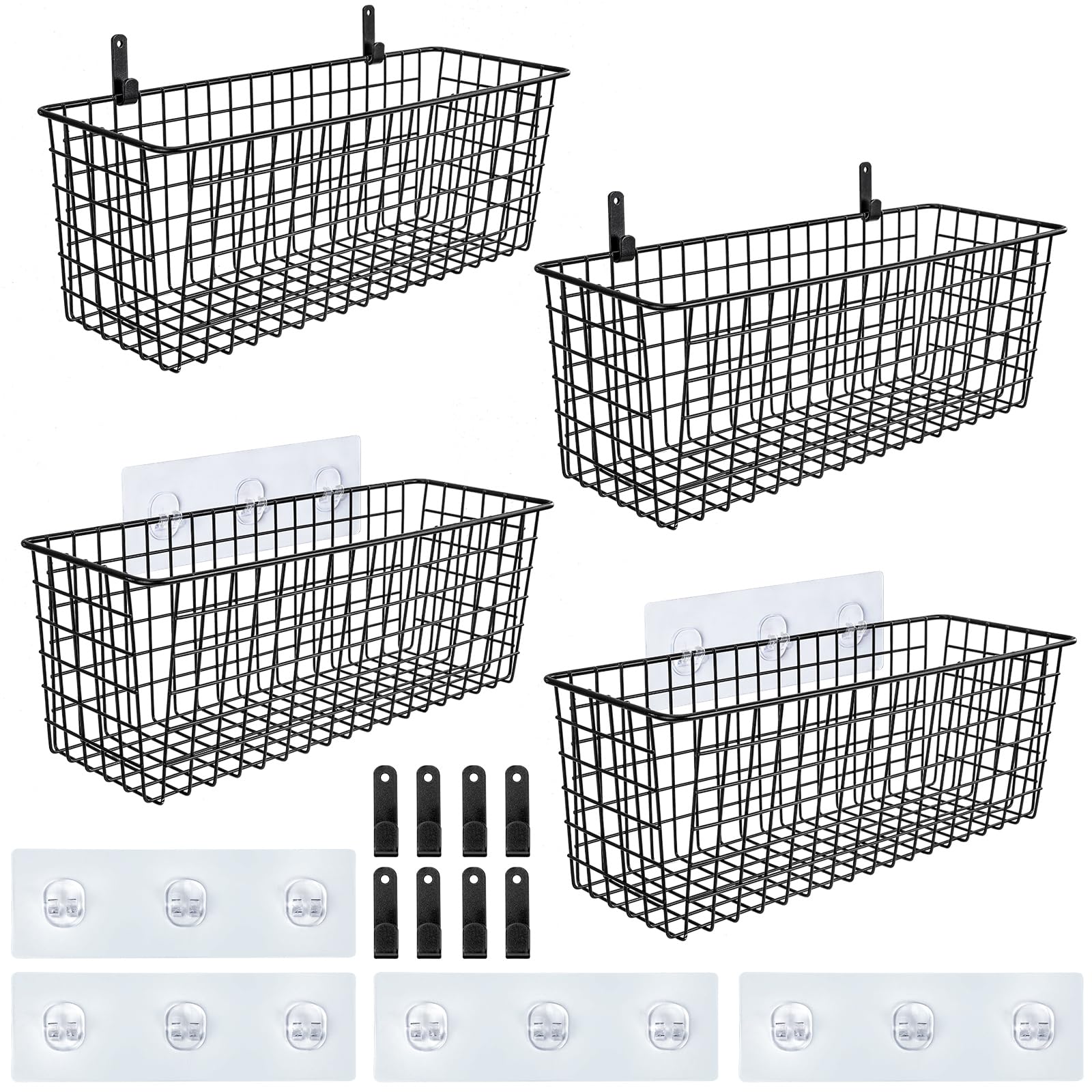 AOZITA four-set extra-large wall baskets with adhesive hooks offer versatile storage.