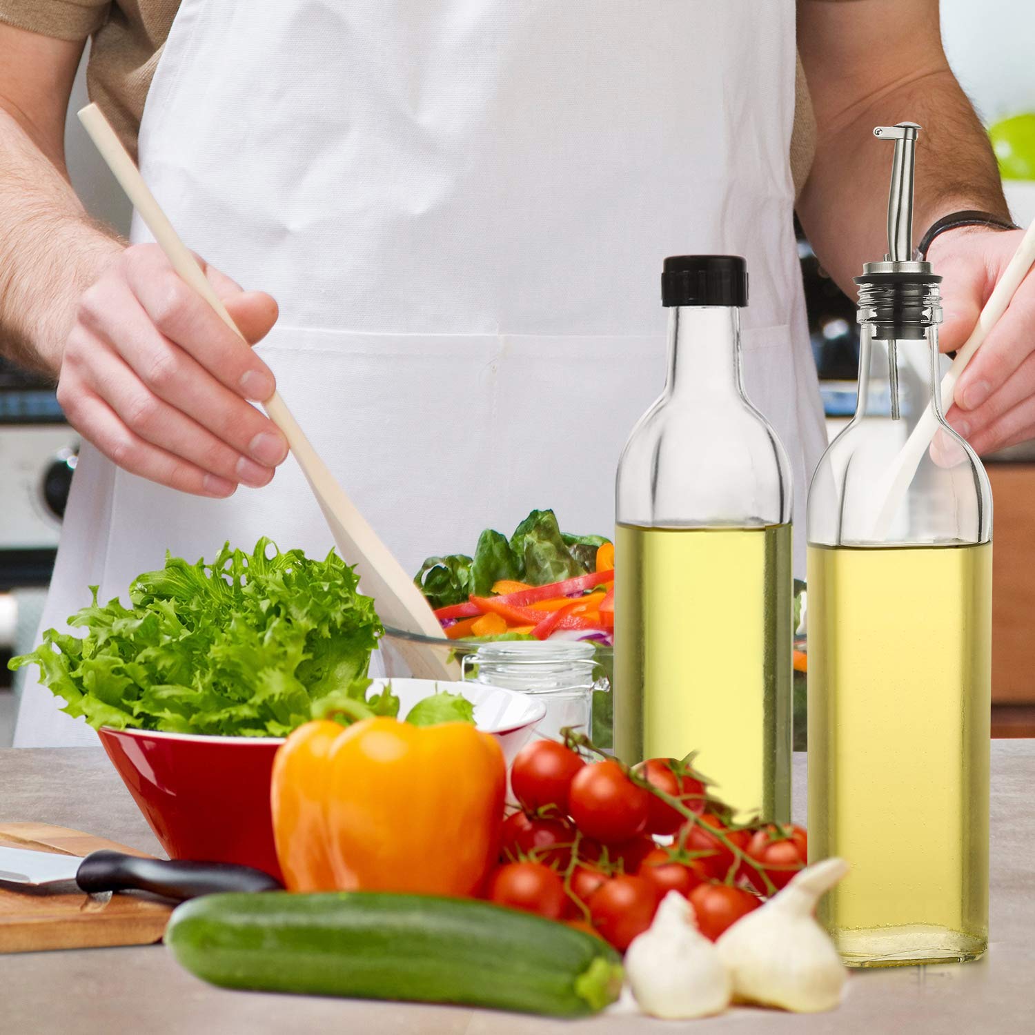 AOZITA glass oil and vinegar bottles display contents elegantly