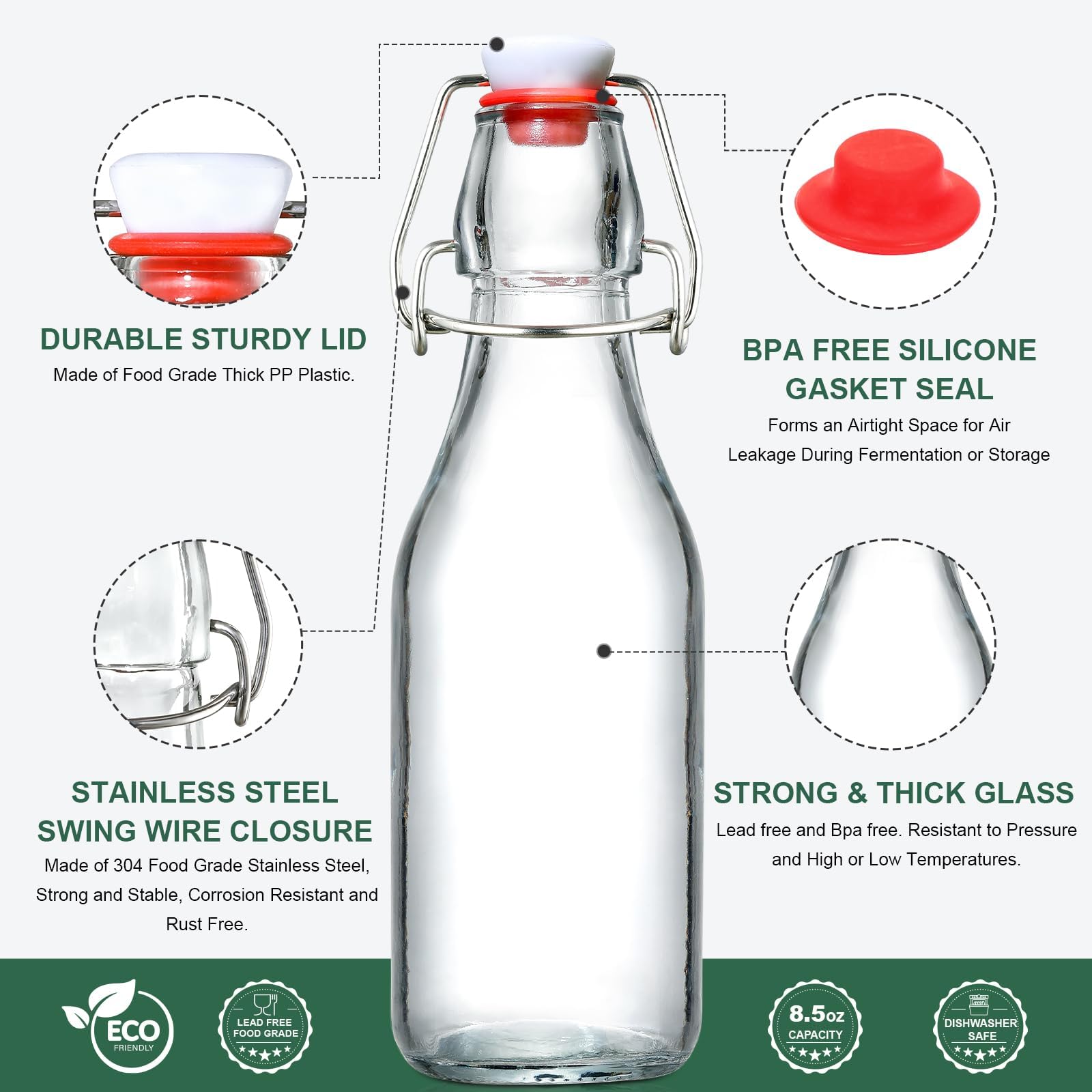 AOZITA heavy-duty glass bottle with leak-proof seal for homebrew and syrups.