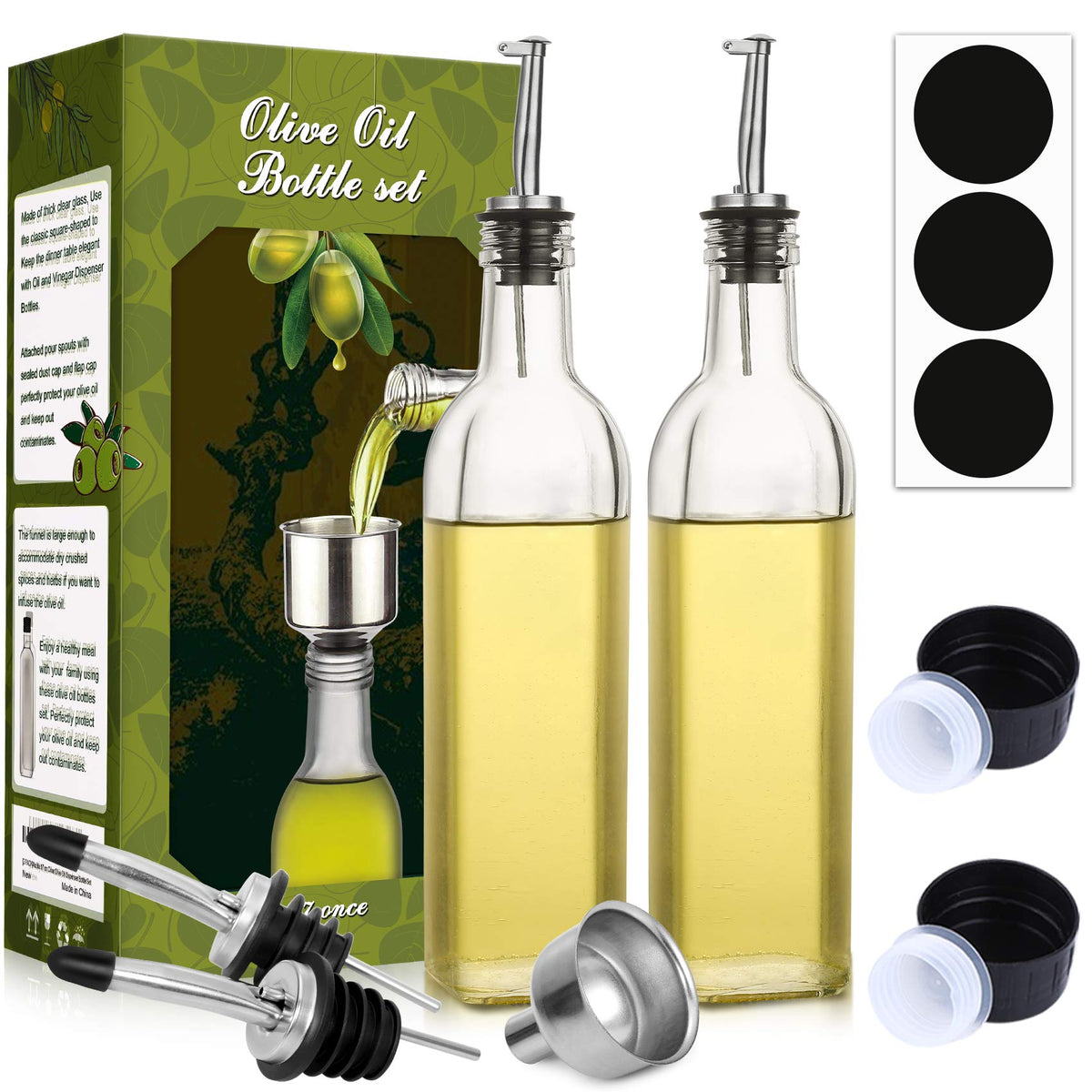 AOZITA olive oil dispenser 2-pack with pour spouts for neat pouring