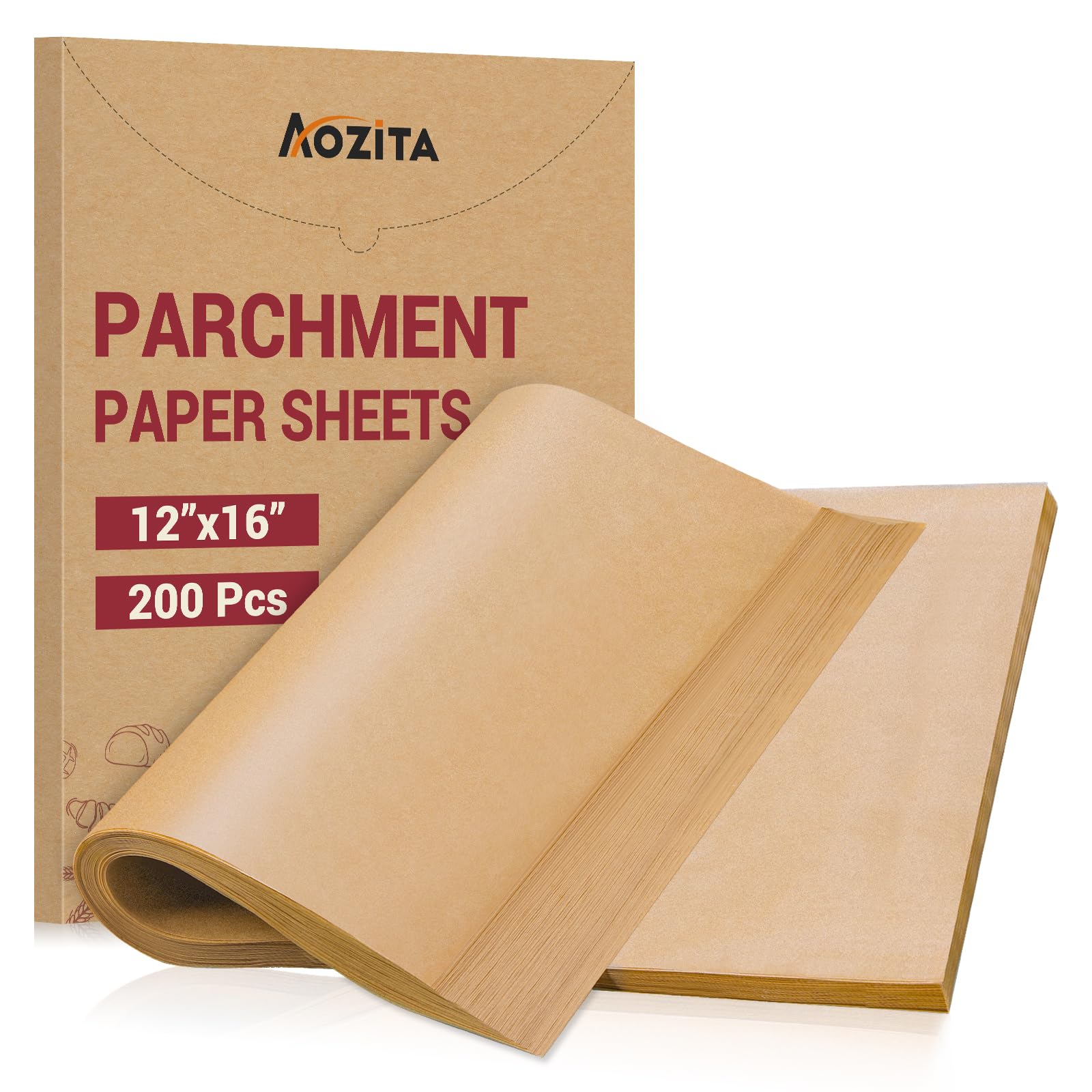 AOZITA parchment paper box with 12x16 sheets ready for baking.