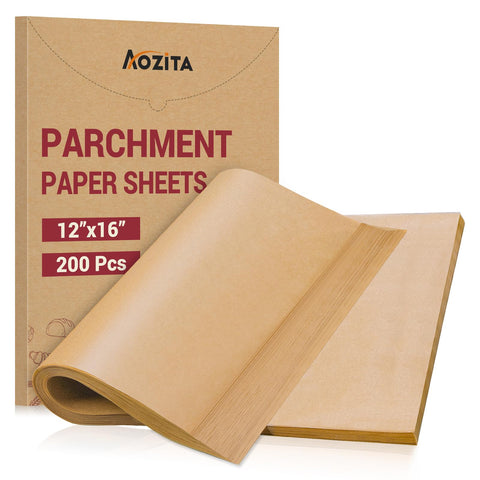 AOZITA parchment paper box with 12x16 sheets ready for baking.