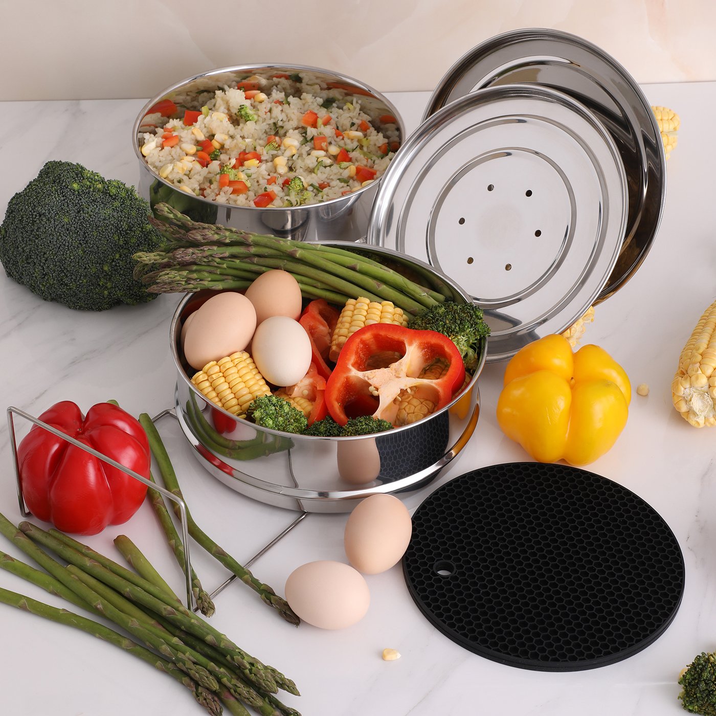 AOZITA pot-in-pot cooking accessory fits multiple quart cookers for versatile meals