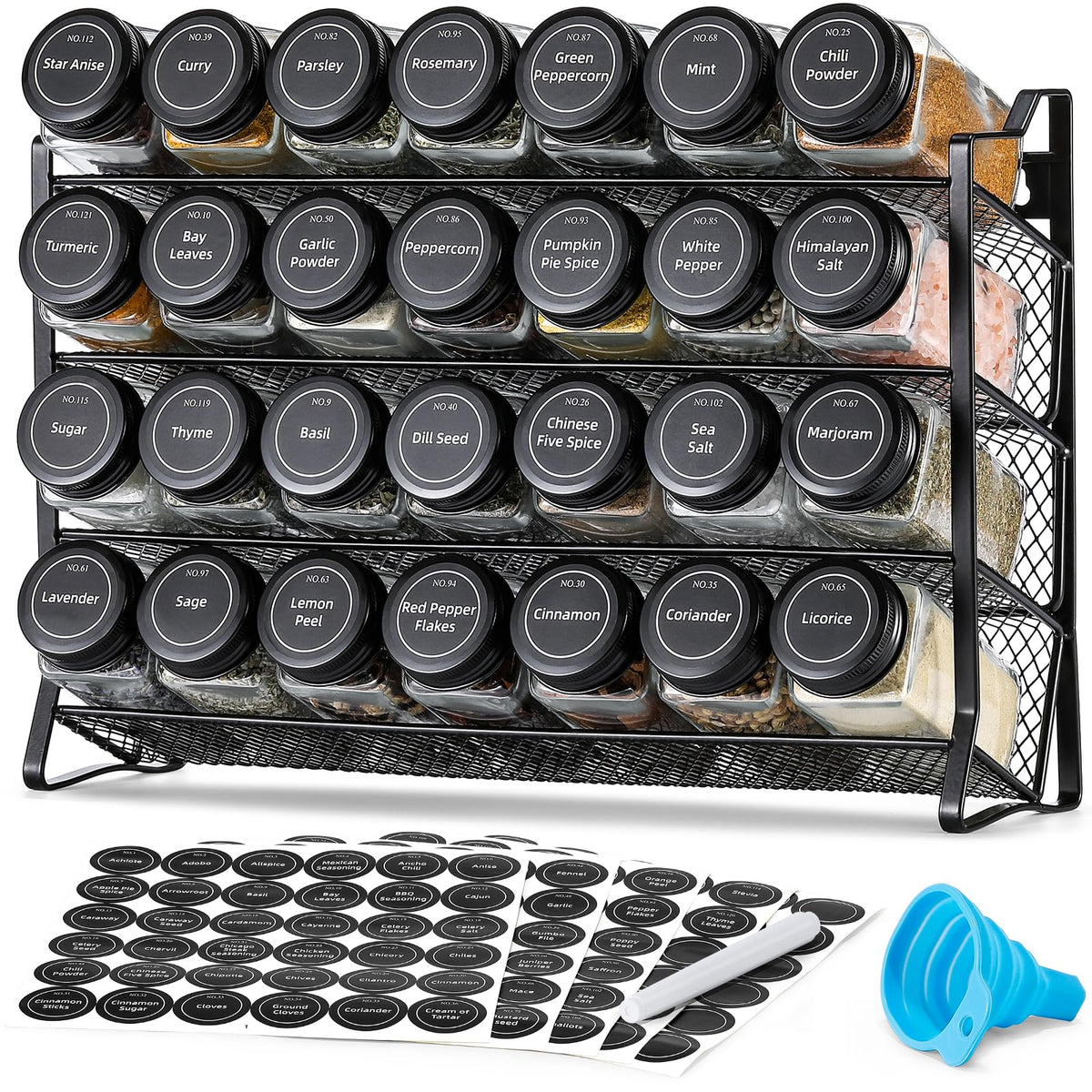 AOZITA 4-tier spice rack with clear jars enables quick cooking prep