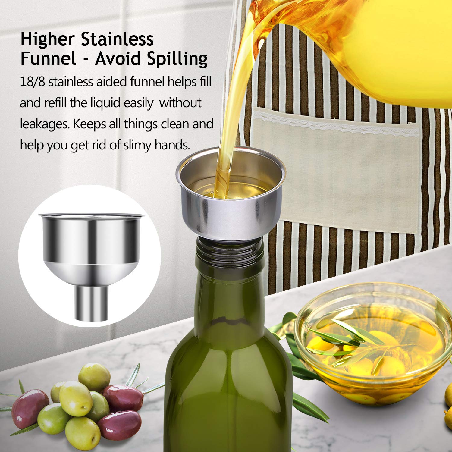 AOZITA stainless steel funnel for easy, mess-free refills