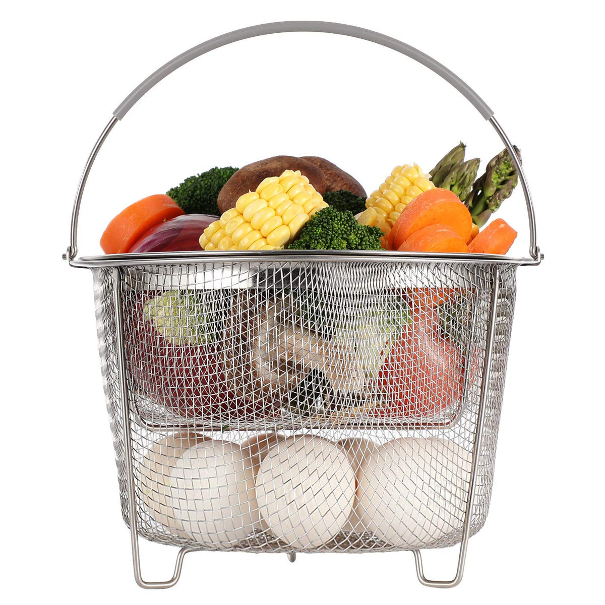 AOZITA 2-tier steamer basket in Instant Pot ready for multi-dish steaming