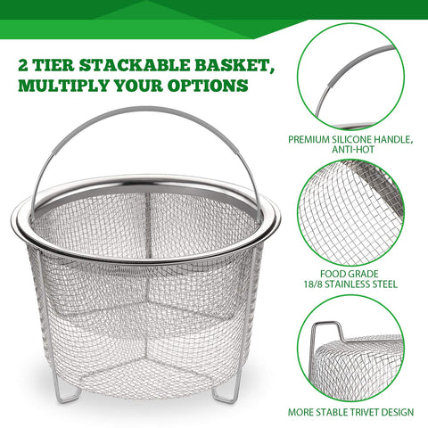 AOZITA steamer basket with vegetables steaming in the large basket