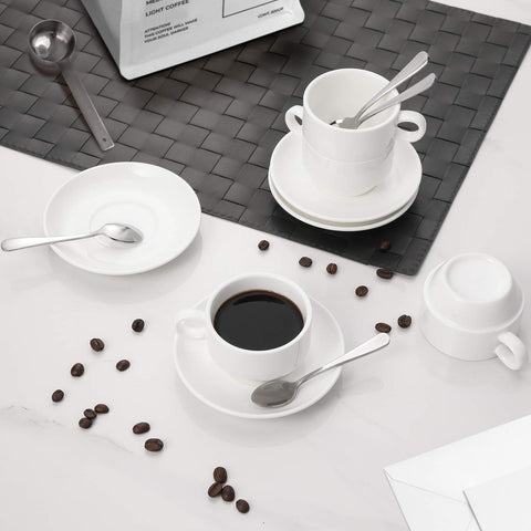 AOZITA white saucers for elegant espresso service on a clean surface.