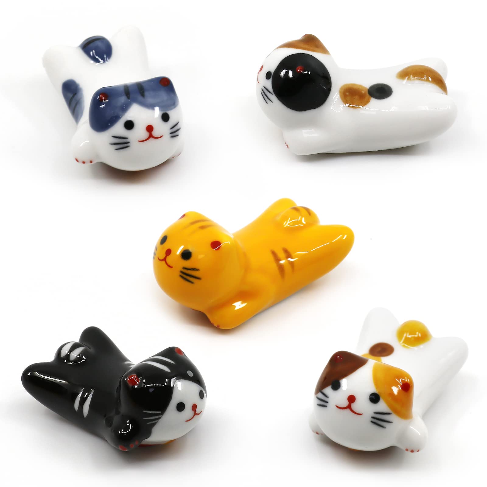 AP ARTSPER porcelain cat chopstick rest set keeps utensils neat at meals.