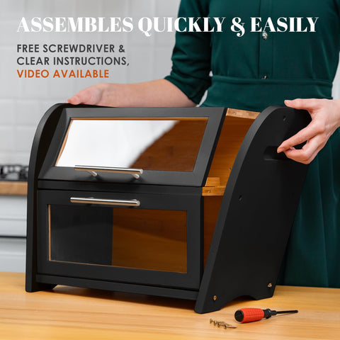 Apace Living Arise bamboo bread box assembly is quick and tool-free