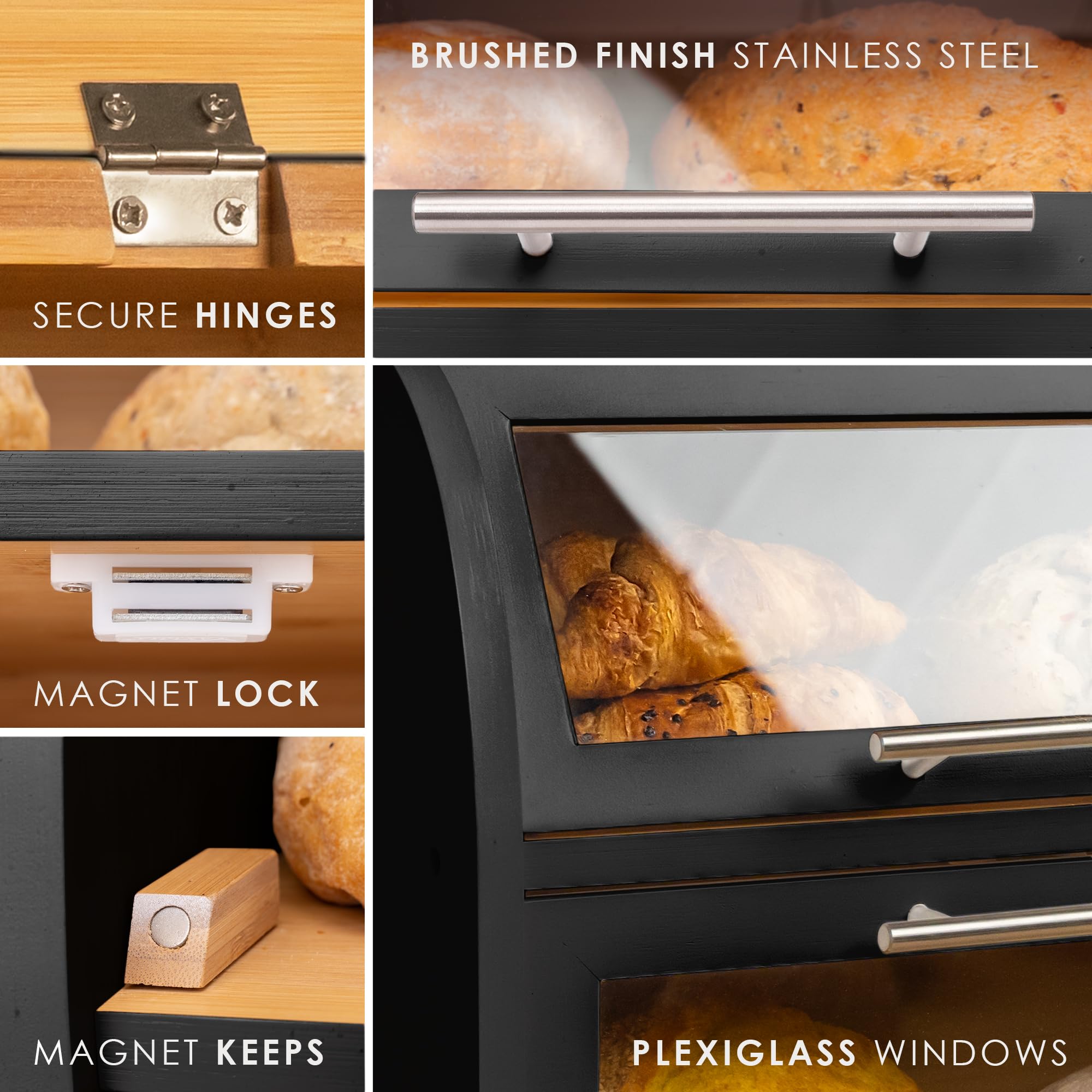 Apace Living Arise bamboo bread box clear windows display bread while staying protected