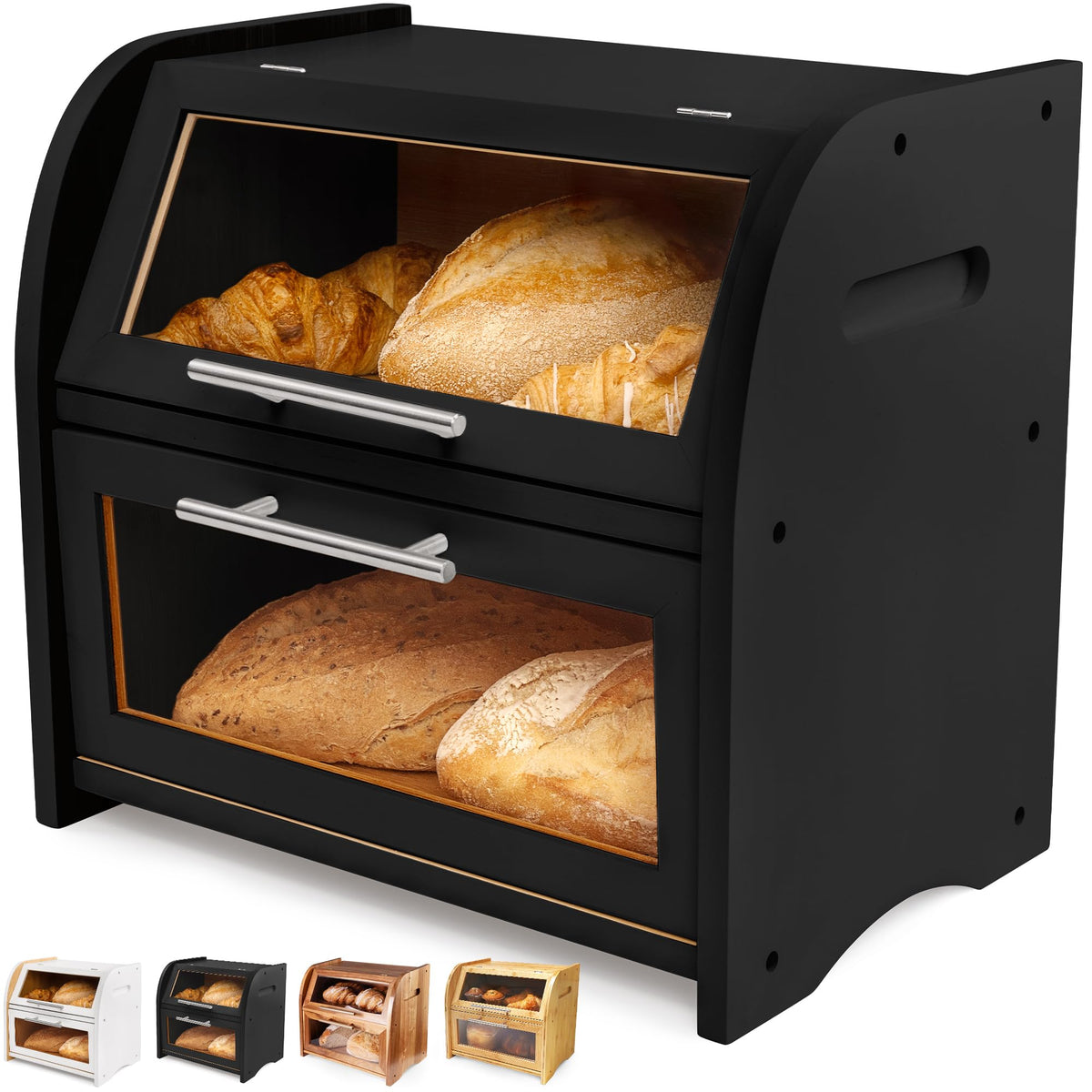 Apace Living Arise bamboo bread box front view with clear window preserves freshness
