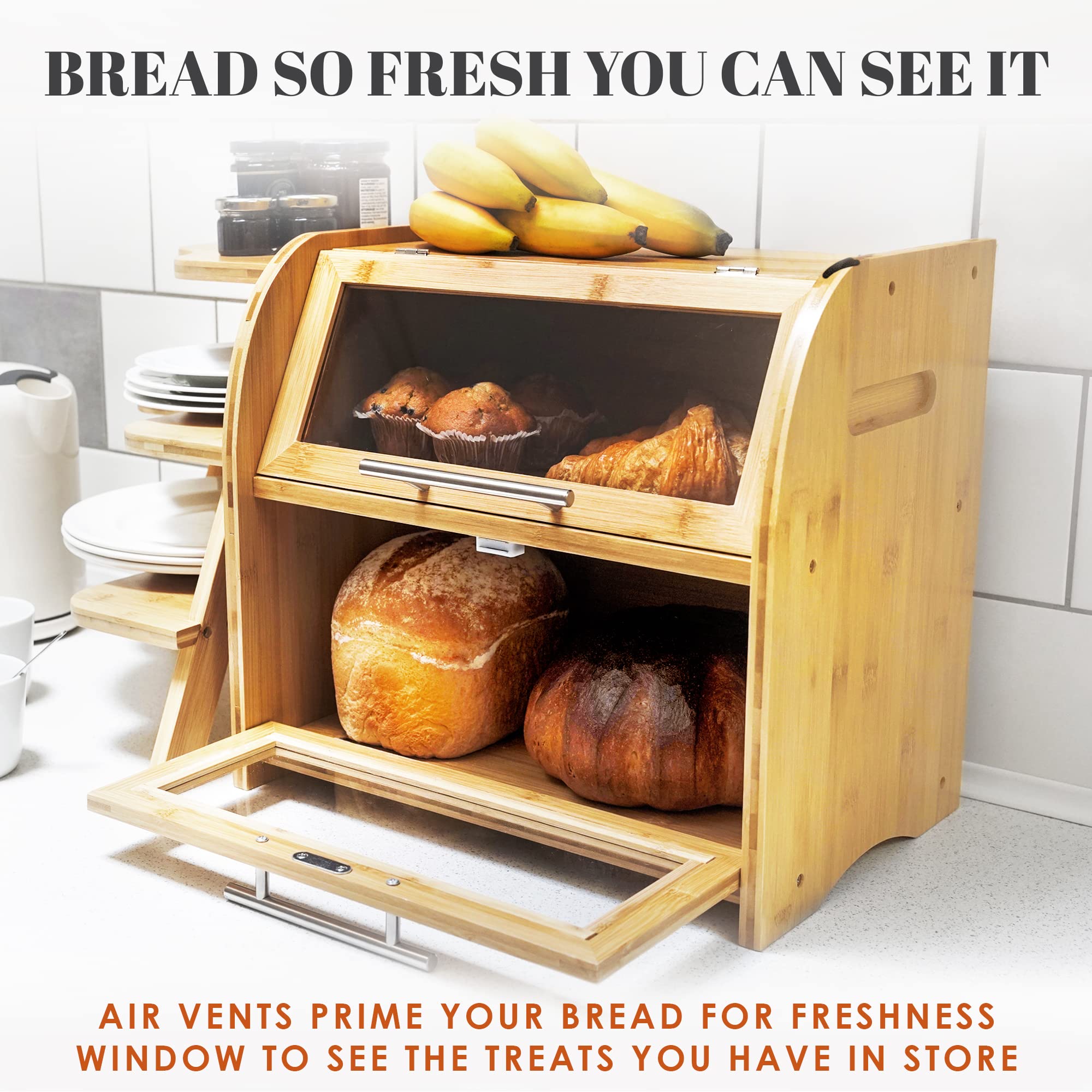 Apace Living Arise bamboo bread box side handles for easy transport