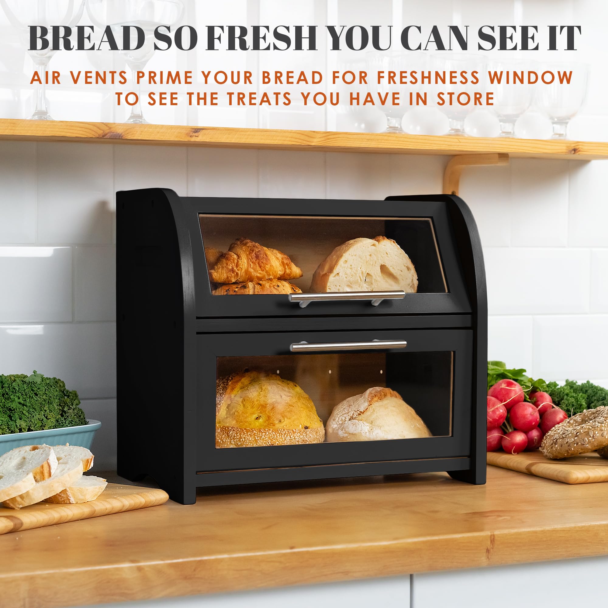 Apace Living Arise bamboo bread box side view shows sturdy handles for easy relocation