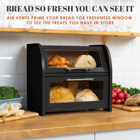 Apace Living Arise bamboo bread box side view shows sturdy handles for easy relocation
