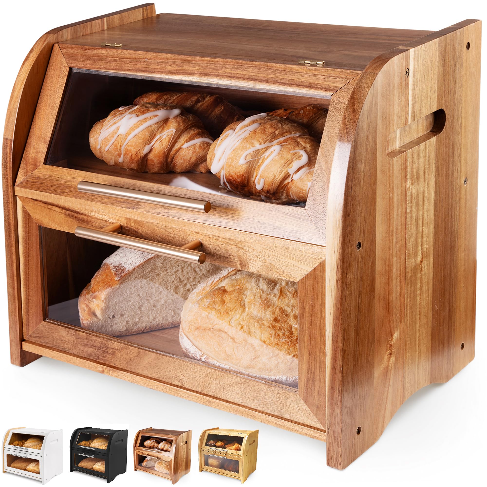 Apace Living Arise bread box front view shows dual compartments for organized storage.