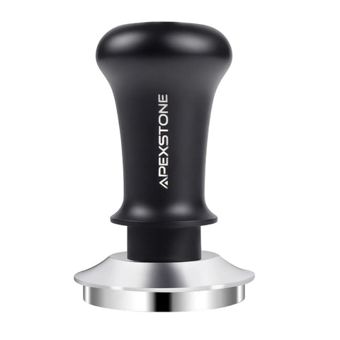Apexstone 51mm coffee tamper close-up, stainless steel base for even tamp.