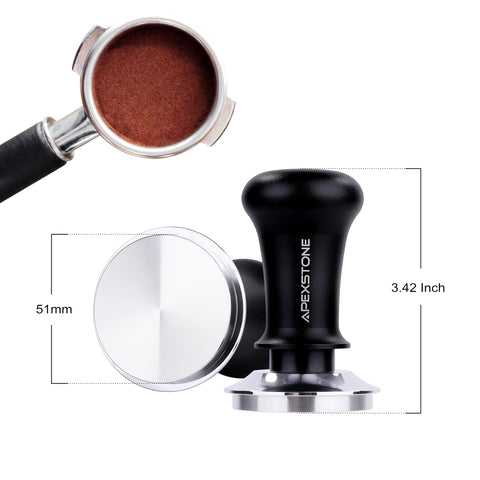 Apexstone tamper used on portafilter for real-life espresso prep.