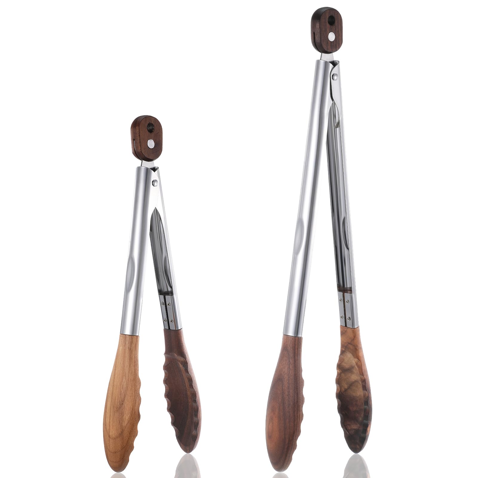 Aphumedc 12-inch walnut-tip tongs offer gentle contact and non-scratch cooking.