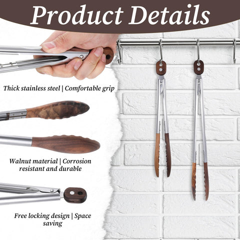 Aphumedc 15-5inch walnut-tip tongs enable safer grilling and high-heat flipping.