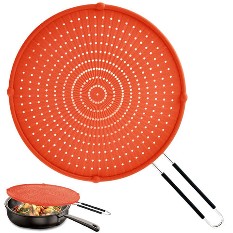 Apidgrowth splatter screen for frying pan keeps oil contained during cooking.