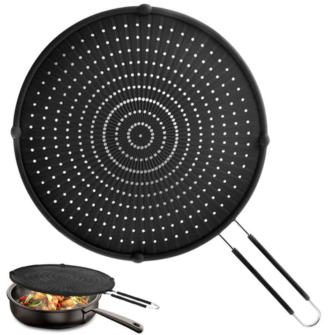 Apidgrowth splatter screen over frying pan protects stovetop from oil splatter