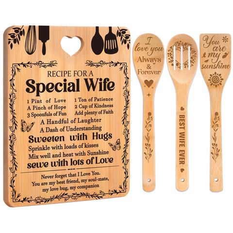 Apjielop cutting board engraving displays 'Recipe for a Special Wife' in a stylish kitchen