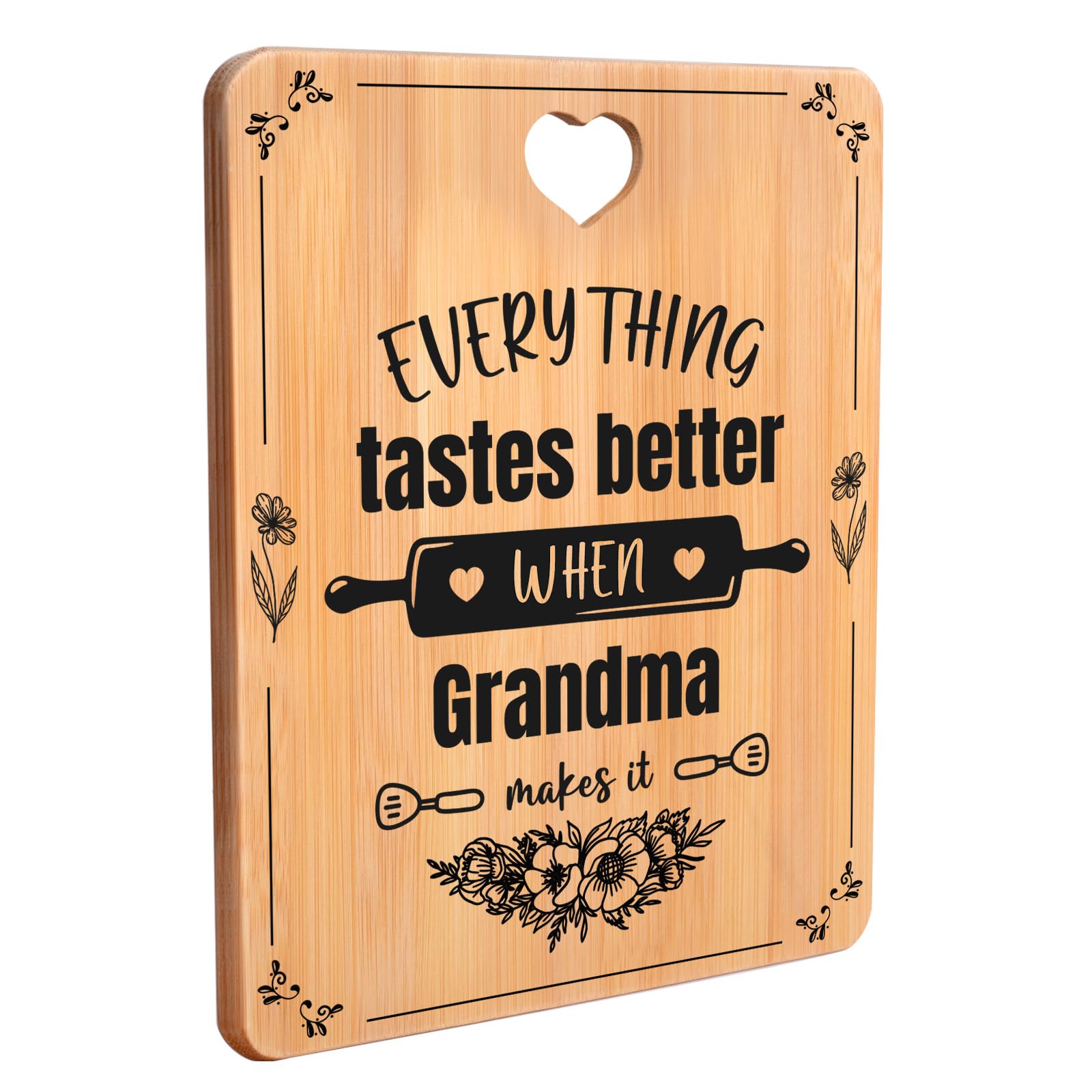 Apjielop engraved bamboo cutting board with grandma motif, durable holiday gift.