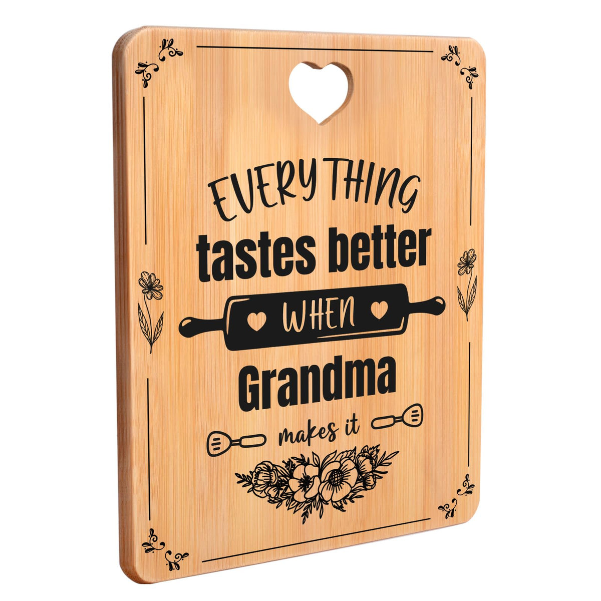 Apjielop engraved bamboo cutting board with grandma motif, durable holiday gift.