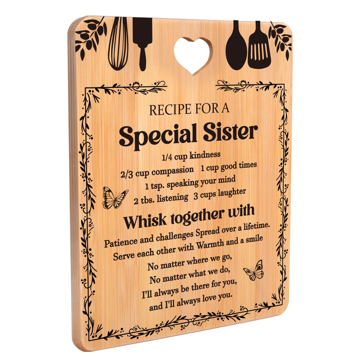 Apjielop cutting board engraved with Recipe for a Special Sister for a thoughtful gift