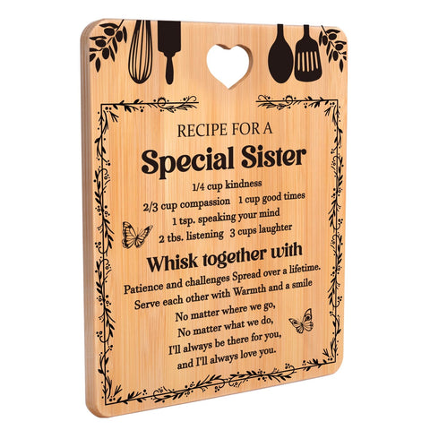 Apjielop cutting board engraved with Recipe for a Special Sister for a thoughtful gift