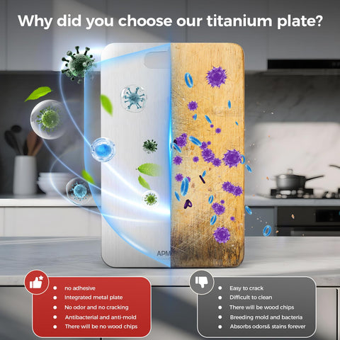 APMRQIB double-sided titanium board keeps foods separate during prep
