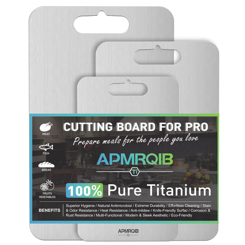 APMRQIB titanium cutting boards set in three sizes for versatile kitchen prep