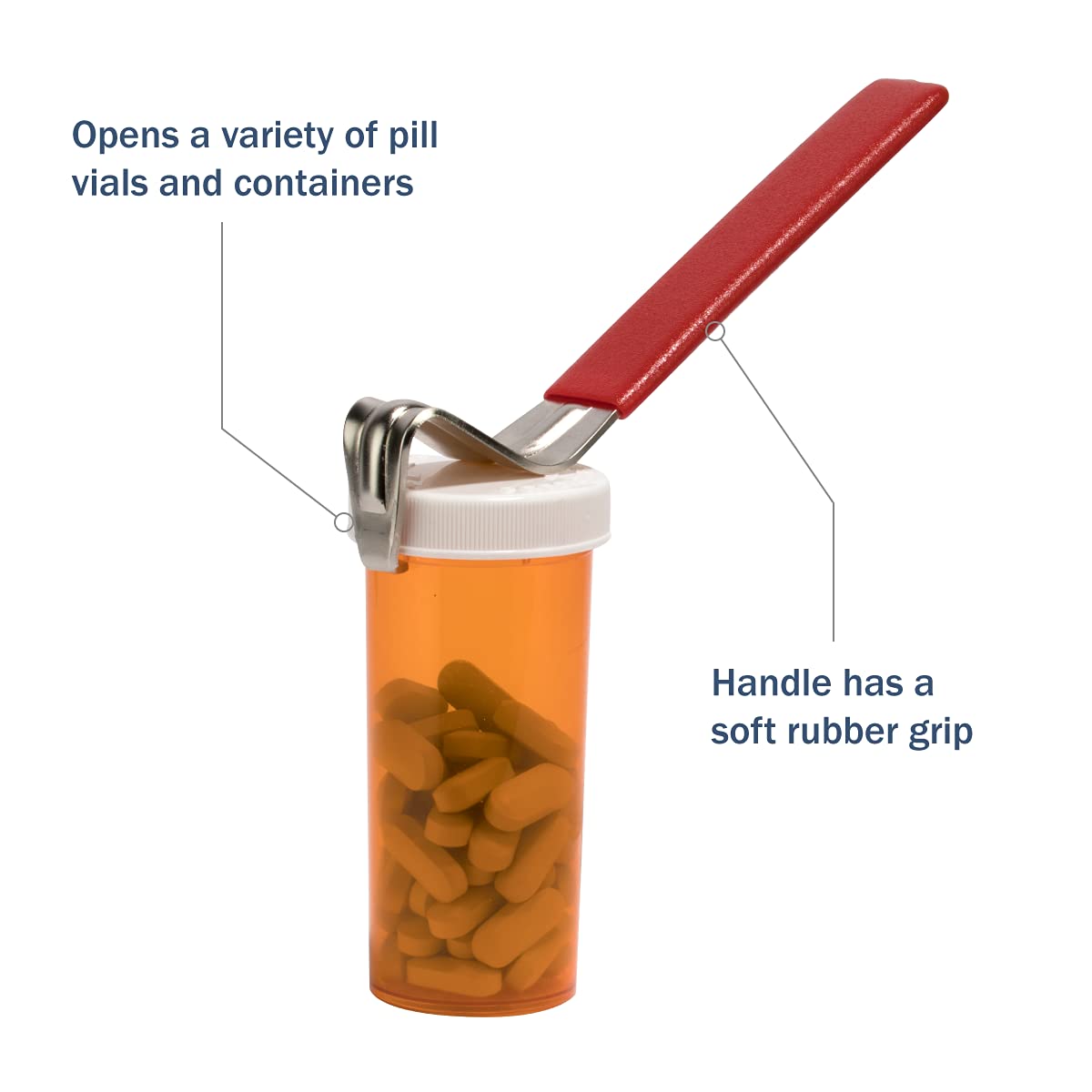APOTHECARY PRODUCTS Ezy Dose Vial Cap Opener red cap view highlights secure grip.