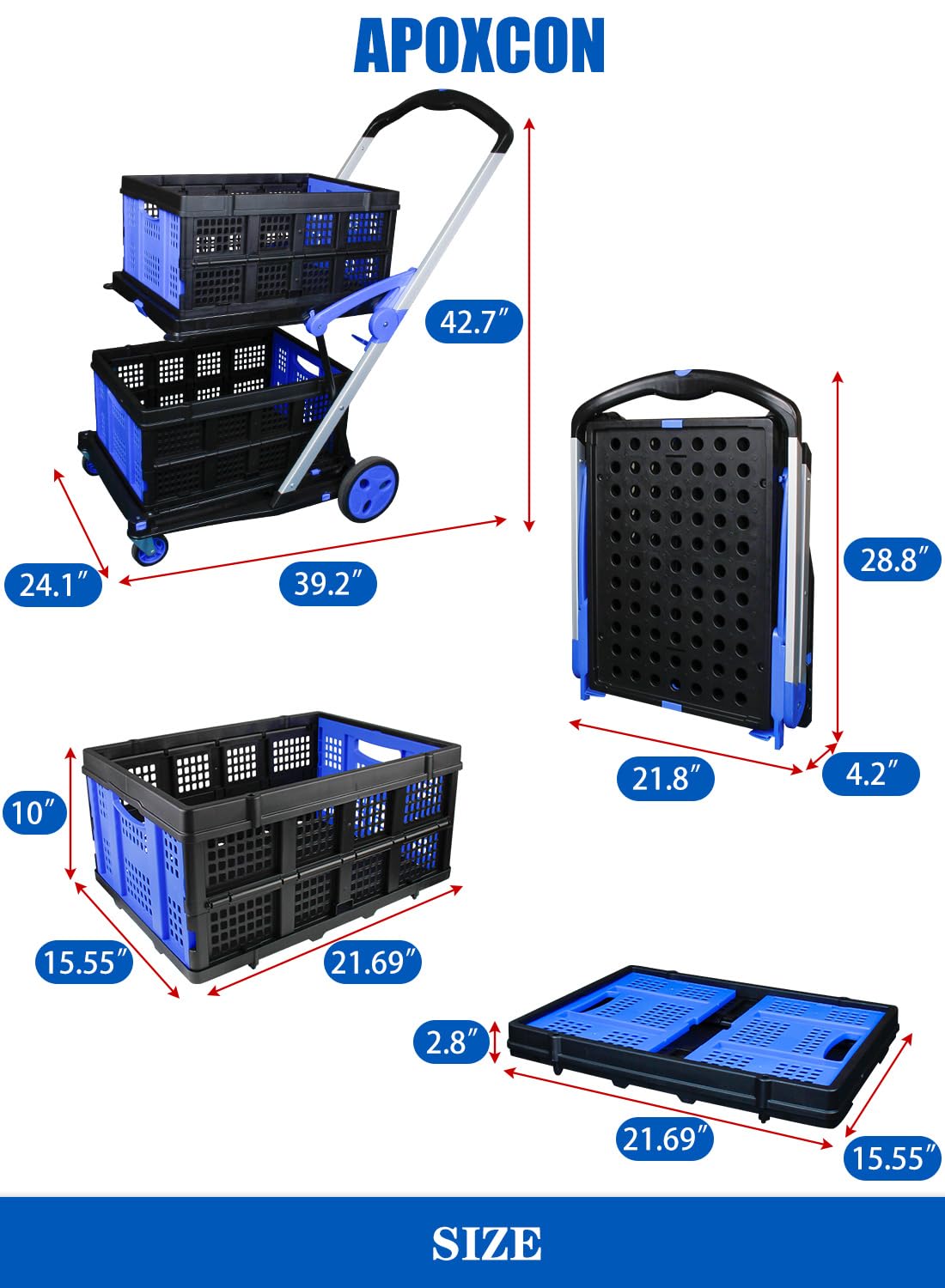 APOXCON four wheels with two 360° swivels for easy navigation