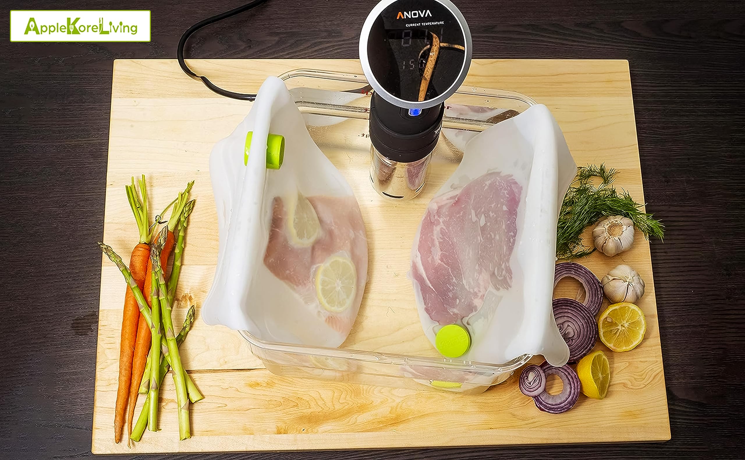 AppleKoreLiving bags fit a wide range of containers for versatile sous vide setup