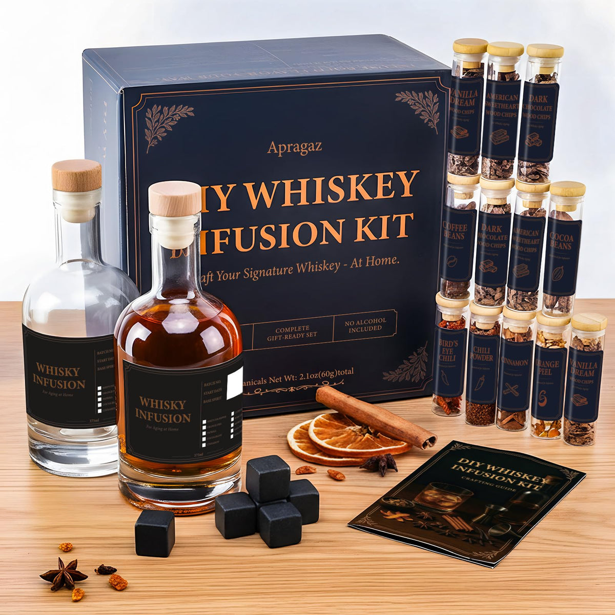 Apragaz whiskey kit packaging for home flavor exploration.