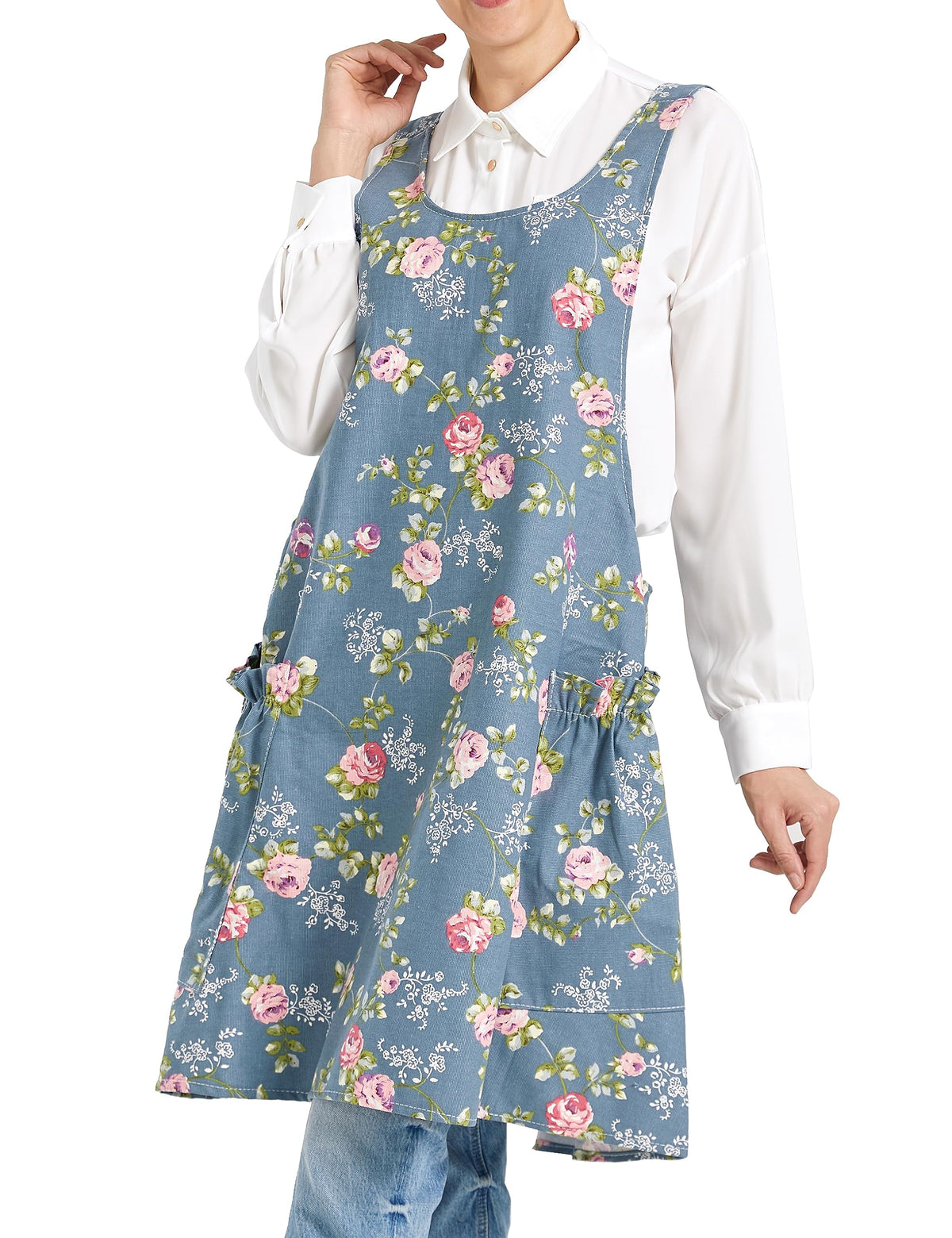 APRONNER cozy cross-back apron front view with durable cotton-linen fabric for daily tasks.